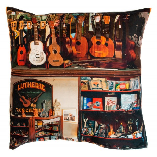Housse de coussin Luthier - collection Paris retro - Maron Bouillie made in France