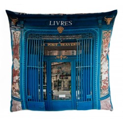 Housse de coussin Livres Le pont traversé - collection Paris retro - Maron Bouillie made in France