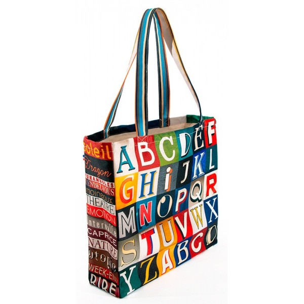 Alphabet shopping bag - front printed with photos of letters - Maron Bouillie made in France