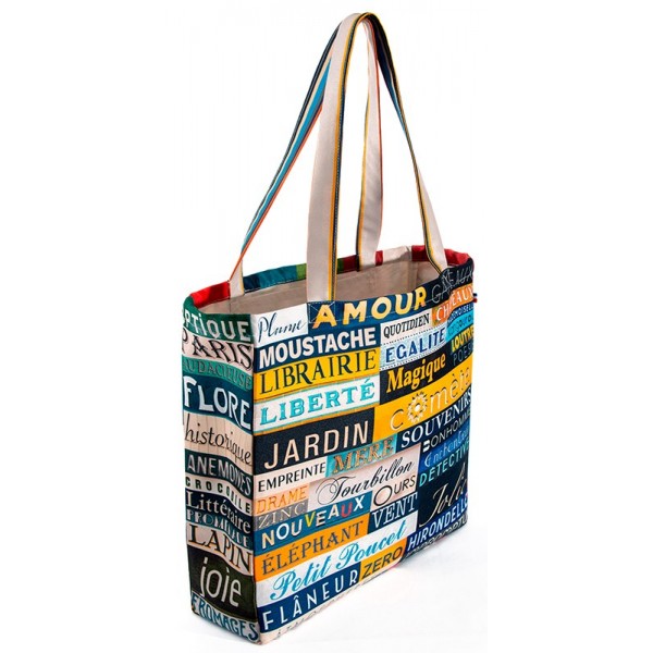 Alphabet shopping bag - back printed with photos of French words - Maron Bouillie made in France
