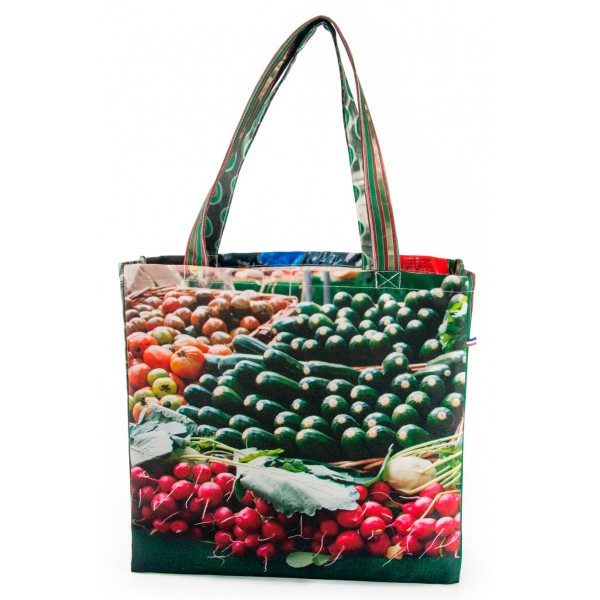 French market bag photo printed vegetable stall -  front Zucchini - Maron Bouillie reusable grocery bag made in France French market bag photo printed vegetable stall -  front Zucchini - Maron Bouillie reusable grocery bag made in France
