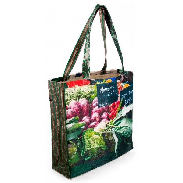 Sac cabas de course imprimé photo étal de légumes côté Aubergines choux - Maron Bouillie Cabas du marché made in France Sac cabas de course imprimé photo étal de légumes côté Aubergines choux - Maron Bouillie Cabas du marché made in France