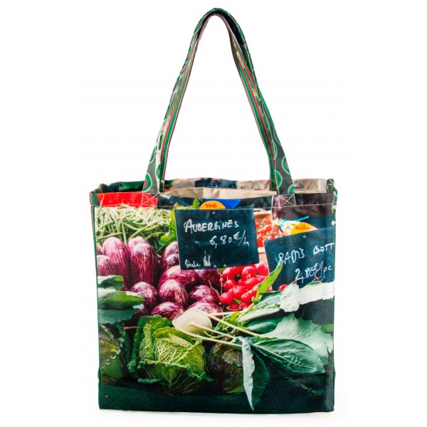 Cabas marché imprimé photo étal de légumes Face Aubergines - Maron Bouillie Sac cabas courses made in France Cabas marché imprimé photo étal de légumes Face Aubergines - Maron Bouillie Sac cabas courses made in France