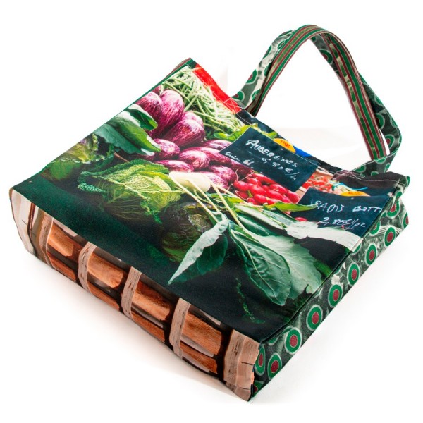 Cabas marché étal de légumes Aubergines Courgette - dessous cagette - Maron Bouillie Sac made in France Cabas marché étal de légumes Aubergines Courgette - dessous cagette - Maron Bouillie Sac made in France