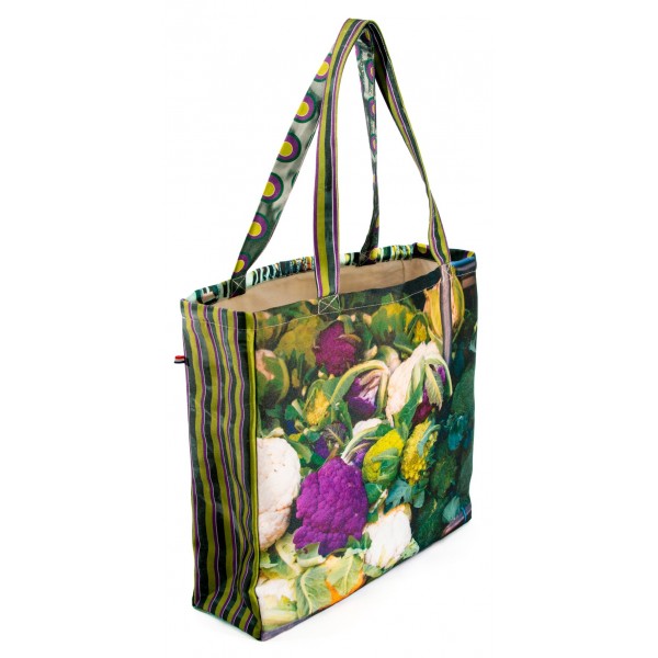 Sac Cabas de courses imprimé photo étal de légumes côté Choux - Maron Bouillie Sac cabas marché made in France