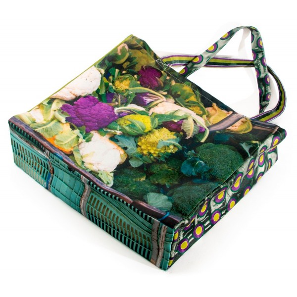 Cabas marché étal de légumes Choux bananes - dessous cagette - Maron Bouillie Sac made in France