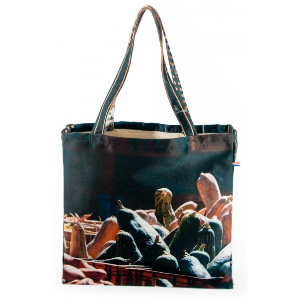 French market bag photo printed vegetable stall -  front Squashes - Maron Bouillie reusable grocery bag made in France French market bag photo printed vegetable stall -  front Squashes - Maron Bouillie reusable grocery bag made in France