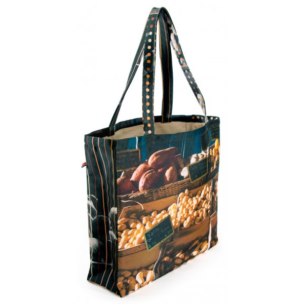 Sac Cabas courses marché imprimé photo étal de légumes côté Pommes de terre - Maron Bouillie Sac cabas original made in France Sac Cabas courses marché imprimé photo étal de légumes côté Pommes de terre - Maron Bouillie Sac cabas original made in France