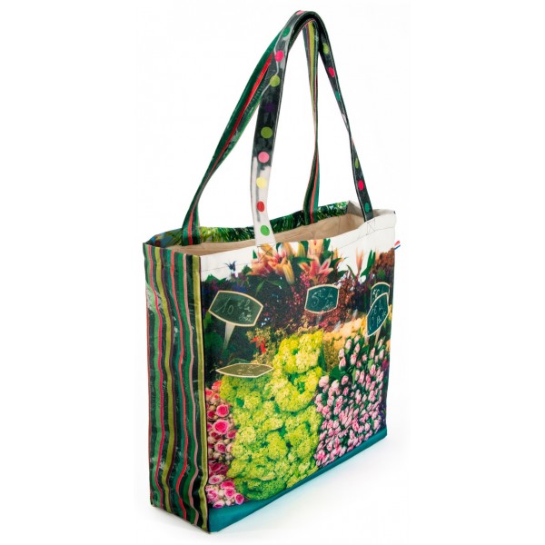 French market bag photo printed flowers stall -  side Flowers in bouquets - Maron Bouillie reusable grocery bag made in France French market bag photo printed flowers stall -  side Flowers in bouquets - Maron Bouillie reusable grocery bag made in France