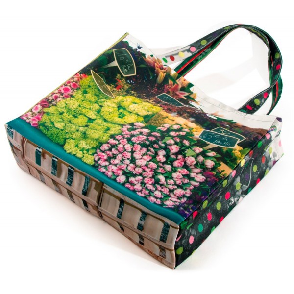 French market bag photo printed flowers stall - bottom - Maron Bouillie reusable grocery bag made in France French market bag photo printed flowers stall - bottom - Maron Bouillie reusable grocery bag made in France