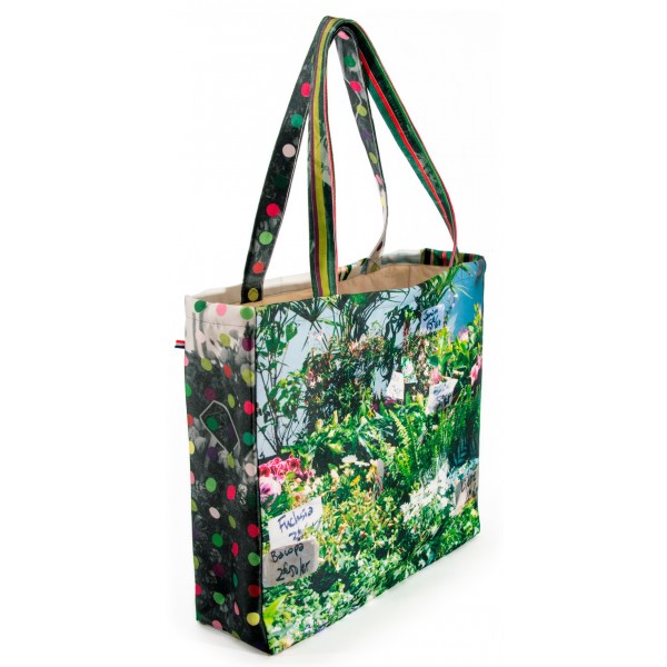 French market bag photo printed flowers stall -  side mixed - Maron Bouillie reusable grocery bag made in France French market bag photo printed flowers stall -  side mixed - Maron Bouillie reusable grocery bag made in France