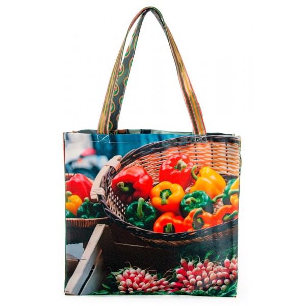French market bag photo printed vegetable stall -  front Peppers - Maron Bouillie reusable grocery bag made in France French market bag photo printed vegetable stall -  front Peppers - Maron Bouillie reusable grocery bag made in France