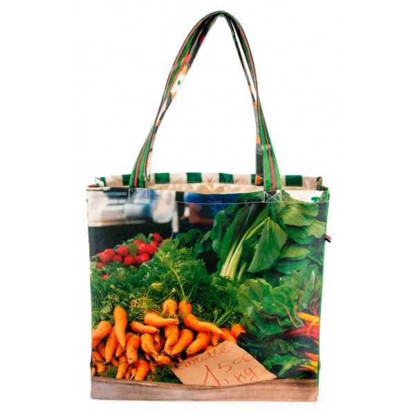 French market bag photo printed vegetable stall -  front Carrots - Maron Bouillie reusable grocery bag made in France French market bag photo printed vegetable stall -  front Carrots - Maron Bouillie reusable grocery bag made in France