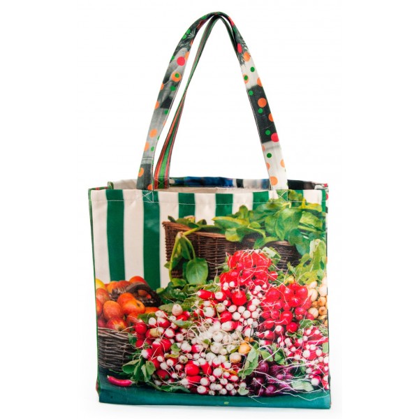 French market bag photo printed vegetable stall -  front Radishes - Maron Bouillie reusable grocery bag made in France French market bag photo printed vegetable stall -  front Radishes - Maron Bouillie reusable grocery bag made in France