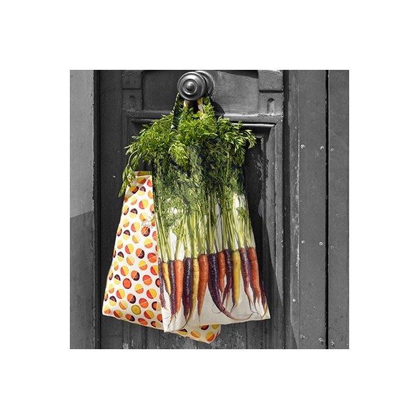 Multicolored carrot bags by Maron Bouillie - made in France vegetable shopping bags, reusable fabric tote bags