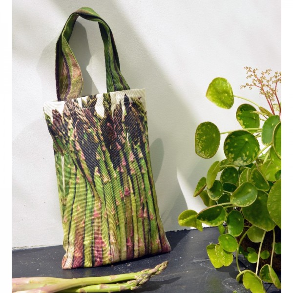 Sac de course légume Asperges et plante verte - Sac réutilisable Maron Bouillie made in France