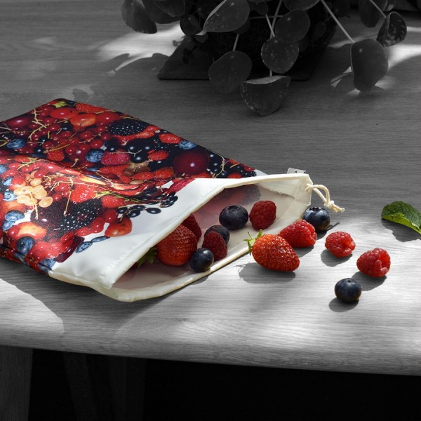 Red fruits Bag for bulk reusable - for shopping or Kitchen storage Maron Bouillie made in France