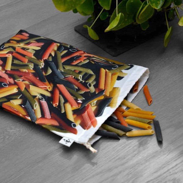 Sac à vrac réutilisable Pâtes Pennes pour courses ou rangement cuisine Maron Bouillie made in France