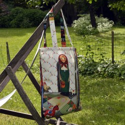 Vintage Eco-friendly Tote bag Brocante - "Keys & stamp" - Maron Bouillie made in France 2