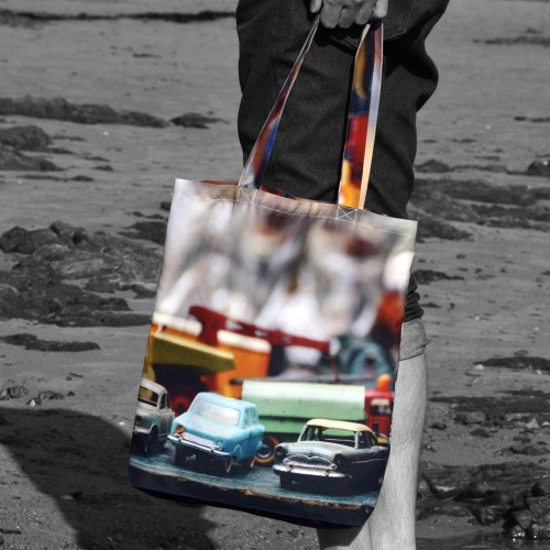 Vintage Eco-friendly Tote bag - "Toy cars" - Maron Bouillie made in France