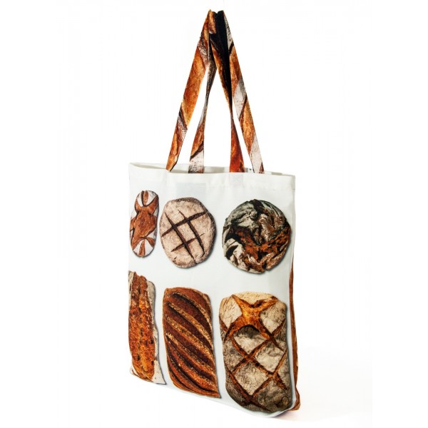 Sac à Pain tissu - imprimé de photos de pains variés - Tote bag made in France - Maron Bouillie Paris