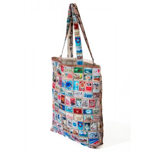 Eco-friendly Tote bag Brocante - "Clés et timbre" - Maron Bouillie made in France Eco-friendly Tote bag Brocante - "Clés et timbre" - Maron Bouillie made in France