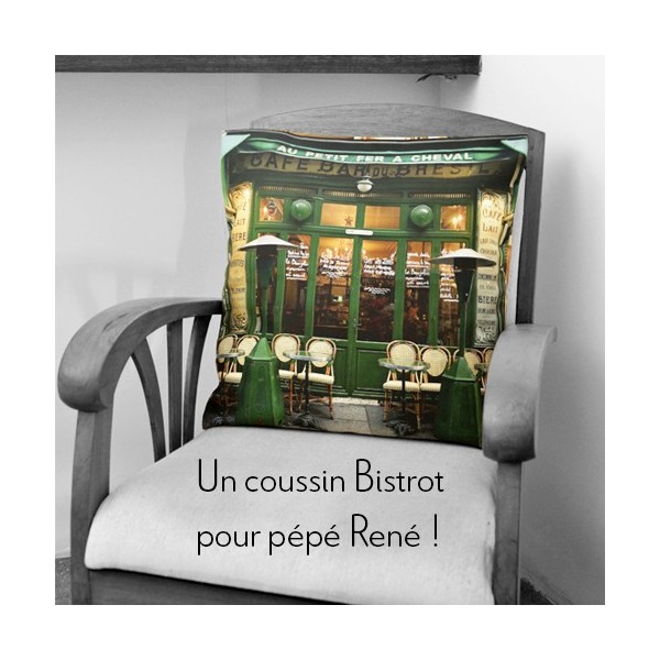 Housse de coussin Au petit fer à cheval - collection Paris retro - Maron Bouillie made in France