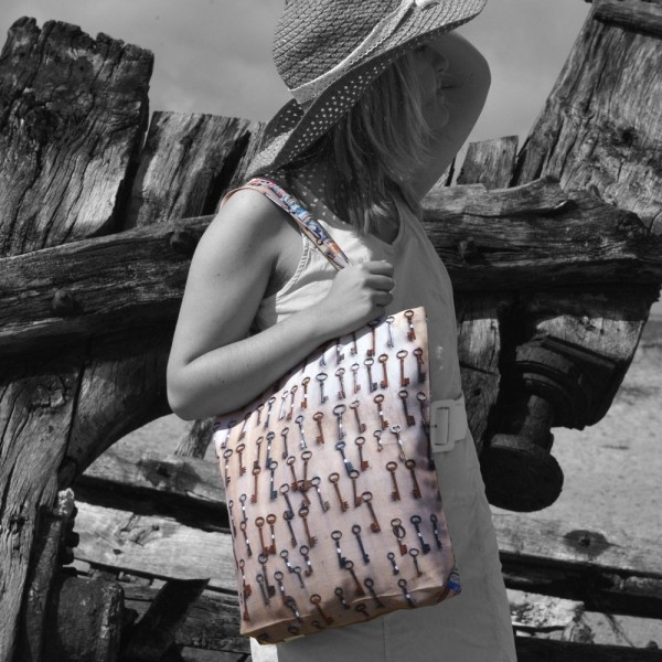 Vintage Tote bag « Keys and stamps » Vintage Tote bag « Keys and stamps »