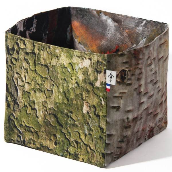 Bark wood home basket trompe l’oeil print from Maron Bouillie made in France