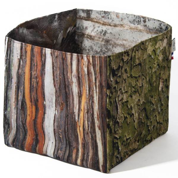Bark wooden storage box with trompe l’oeil print from Maron Bouillie made in France