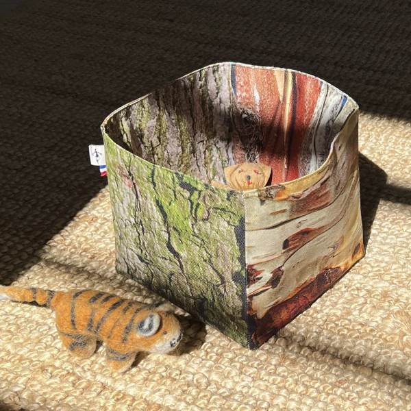 Wood bark printed fabric basket - toy storage by Maron Bouillie made in France