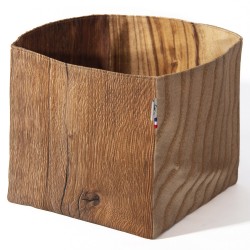Decorative basket in fabric printed with wooden photo filled with clothes pegs - Maron Bouillie made in France 2