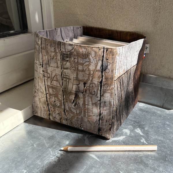 old Wood printed fabric basket - kitchen storage by Maron Bouillie made in France old Wood printed fabric basket - kitchen storage by Maron Bouillie made in France