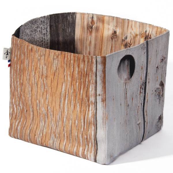 Fabric storage basket printed with photo of old wood from Maron Bouillie made in France Fabric storage basket printed with photo of old wood from Maron Bouillie made in France
