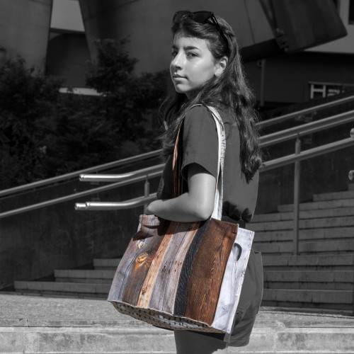 Bag printed old wood - made in France - Maron Bouillie