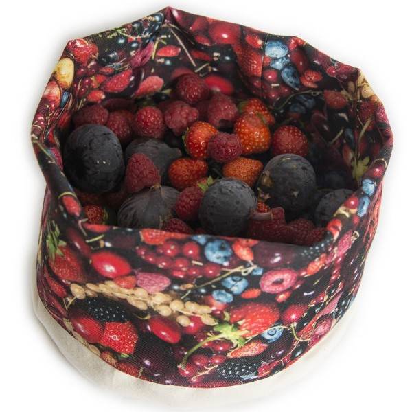 Fruits Fabric basket printed red berries on a white background top view - Maron Bouillie made in France