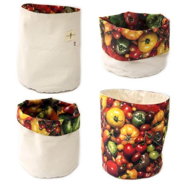 Maron Bouillie fabric basket different folds for more or less capacity. Storage for fruits and vegetables made in France Maron Bouillie fabric basket different folds for more or less capacity. Storage for fruits and vegetables made in France