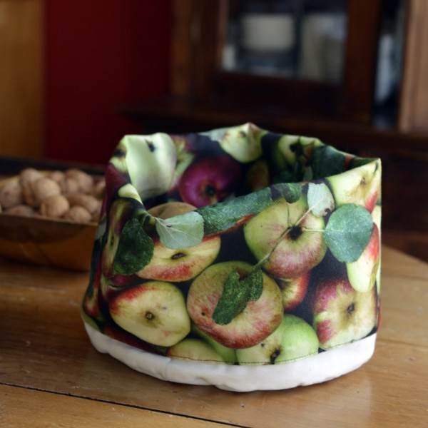 Fruits Fabric basket printed Apples placed on a table in the sun - Maron Bouillie made in France