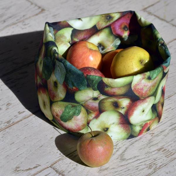 Fruits Fabric basket printed Apples in the sun - Maron Bouillie made in Francemade in France