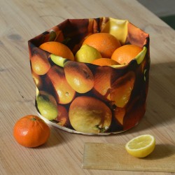 Fruits Fabric basket printed Citrus filled with real oranges and lemons - Maron Bouillie made in France 2
