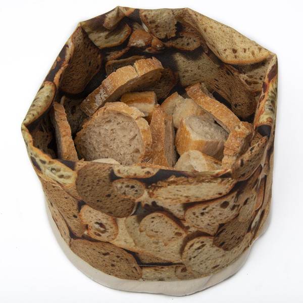 Corbeille de pain imprimée Tranches variées, repliée, fond blanc avec du pain dedant - made in France Maron Bouillie Paris