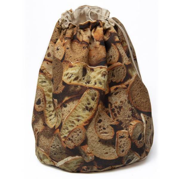 French Bread Basket printed assorted slice, closed with a cord on a white background - Maron Bouillie Paris made in France