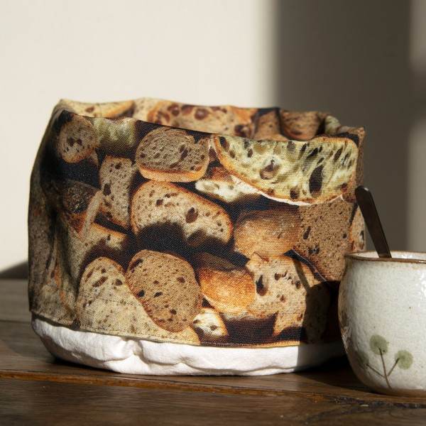 French Bread Basket printed assorted slices folded and placed on a wooden table - Maron Bouillie Paris made in France