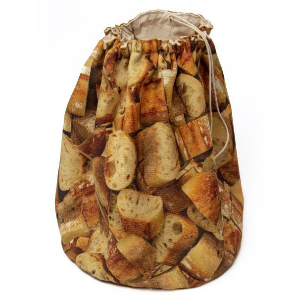 Printed french baguette bread basket with white background closed with a cord - Maron Bouillie made in France
