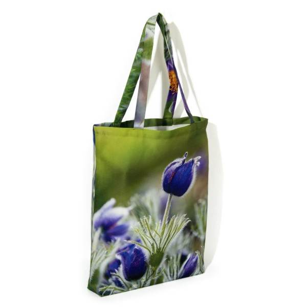 Tote bag flower print Anemones back view white background - Designer bag Maron Bouillie made in France