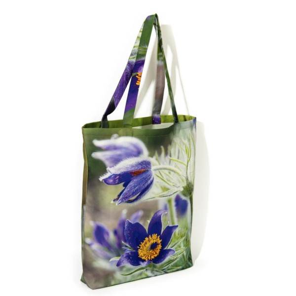 Anemones printed flower bag front view white background - Maron Bouillie designer tote bag made in France