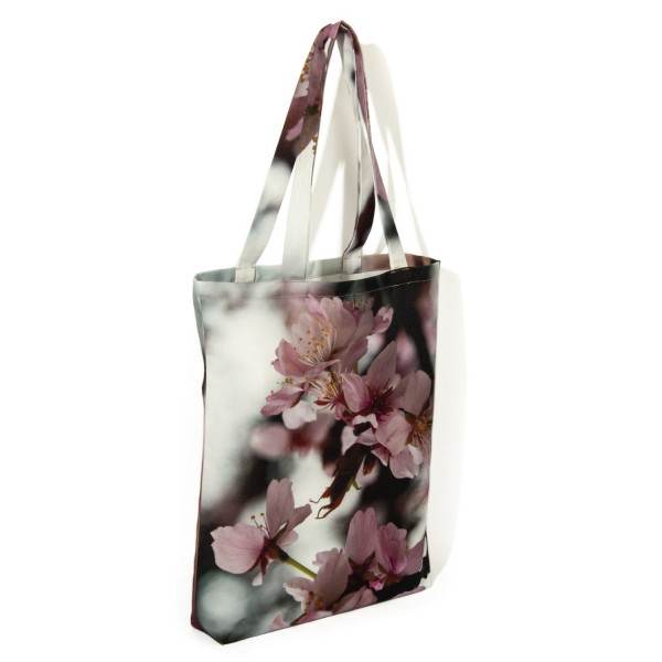 Tote bag fleur imprimé Fleurs de cerisier d'hiver vue de dos fond blanc - Sac de créateur Maron Bouillie made in France