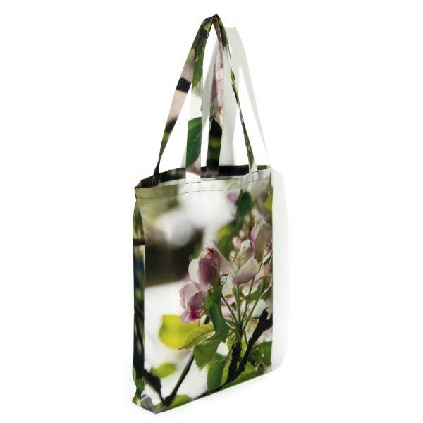 Apple Tree printed flower bag front view white background - Maron Bouillie designer tote bag made in France