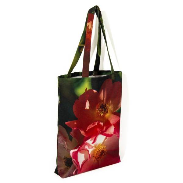 Sac fleur imprimé Roses vue de face fond blanc - Tote bag de créateur Maron Bouillie made in France