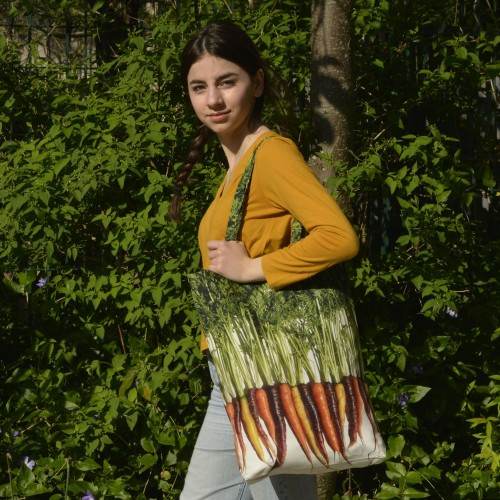 Grand sac de course légumes Carottes multicolores - Tote bag de créateur Maron Bouillie made in France